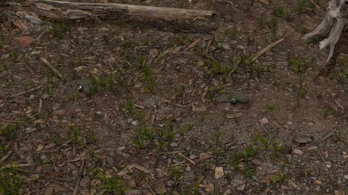 3D render of a terrain covered with mines