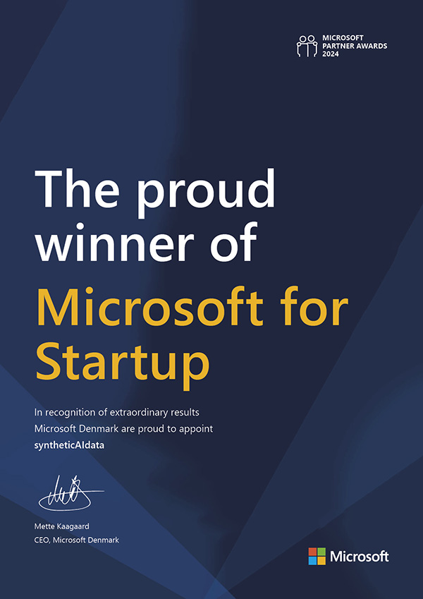 syntheticAIdata - winner of Microsoft for Startup poster